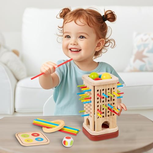 Knowlife Holzstäbchen Spiel,Kugel-Fall- und Geschicklichkeits-Spiel mit Würfel | Geduld & Feinmotorik Lernspielzeug für Kleinkinder Mädchen Knowlife Holzstäbchen Spiel,Kugel-Fall- und Geschicklichkeits-Spiel mit Würfel | Geduld & Feinmotorik Lernspielzeug für Kleinkinder Mädchen von Knowlife