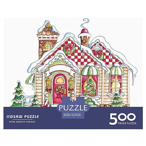 Christmas Town 500-teiliges Puzzlespiel für Erwachsene, Weihnachtshaus-Puzzles, Lernspiele, Level: Hart von KoNsev