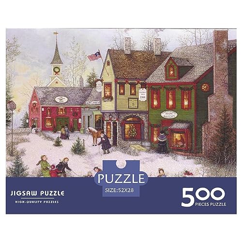 Christmas Town Puzzle, 500 Teile, Weihnachtshaus-Puzzles für Erwachsene, 500 Teile, unmögliche Herausforderungen von KoNsev