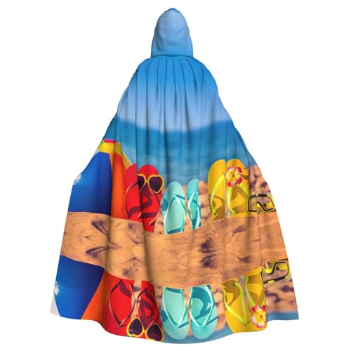 Flip-Flops On A Sandy Beach Print Hooded Cloak Long For Halloween Cosplay Costumes 149.9 cm Carnival Fancy Dress Cosplay von KoNsev