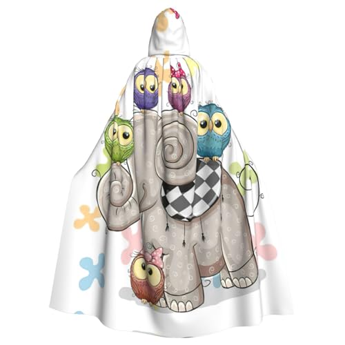 Kapuzenumhang mit Cartoon-Elefant und Eulen, Blumenmuster, lang, für Halloween, Cosplay, Kostüme, 150 cm, Karneval, Fasching, Cosplay von KoNsev