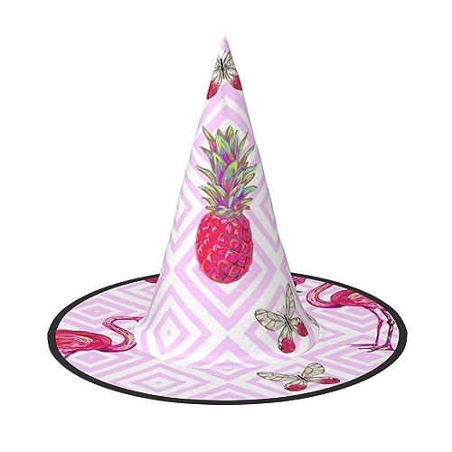 KoNsev Rosa Flamingo Ananas Halloween Kostüm Hexe Hüte Für Frauen Steeple Top Für Halloween Weihnachten Party von KoNsev