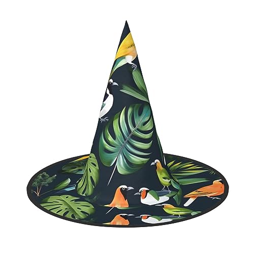 KoNsev Tropische Vögel Pflanze Blatt Halloween Kostüm Hexe Hüte Für Frauen Steeple Top Für Halloween Weihnachten Party von KoNsev