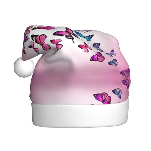 KoNsev Weihnachtsmütze Weihnachtsmütze für Erwachsene, Unisex für Weihnachten, Neujahr, Festliches Motto-Party-Zubehör, rosa Schmetterlinge von KoNsev