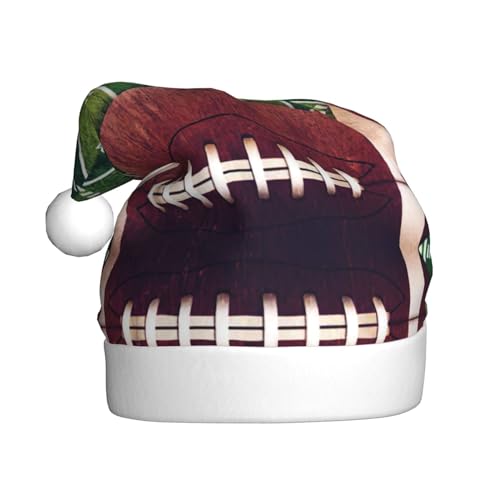 KoNsev Weihnachtsmütze Weihnachtsmütze für Erwachsene, Unisex für Weihnachten, Neujahr, festliche Themenparty-Zubehör, American Football Feld und Ball von KoNsev