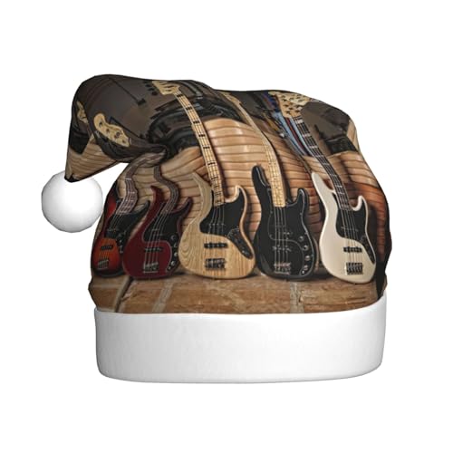KoNsev Weihnachtsmütze für Erwachsene, Unisex für Weihnachten, Neujahr, Festliches Motto-Party-Zubehör, Gitarre, Bass, Musik, Musikinstrumente von KoNsev