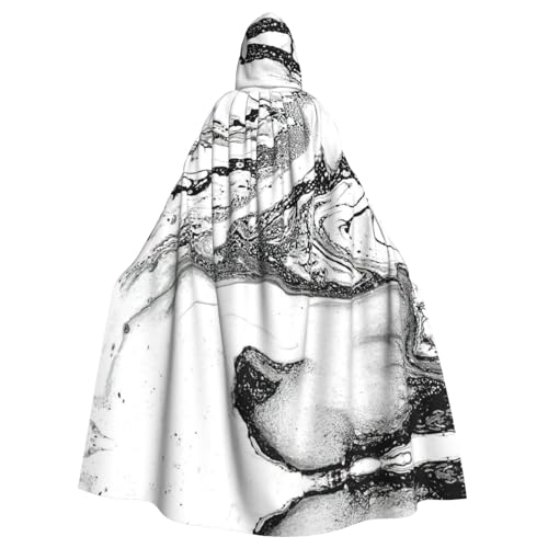 Umhang mit Kapuze und Marmor-Druck, lang, für Halloween, Cosplay, Kostüme, 150 cm, Schwarz und Weiß von KoNsev