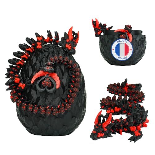Artikulierter Herzdrache zum Valentinstag & Sein 3D-gedrucktes Ei – Fantastische Universumsdekoration, Fidget Toy, Geschenkidee, Einzigartige Innenraumdekoration für Zuhause, Kinder (Schwarz Rot) von Koala Studio