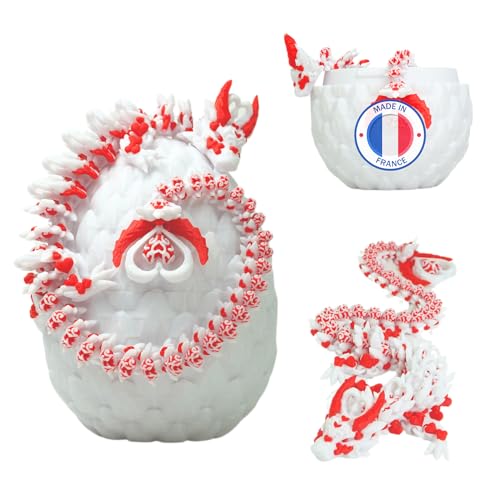 Artikulierter Herzdrache zum Valentinstag & Sein 3D-gedrucktes Ei – Fantastische Universumsdekoration, Fidget Toy, Geschenkidee, Einzigartige Innenraumdekoration für Zuhause, Kinder (Weiß Rot) von Koala Studio