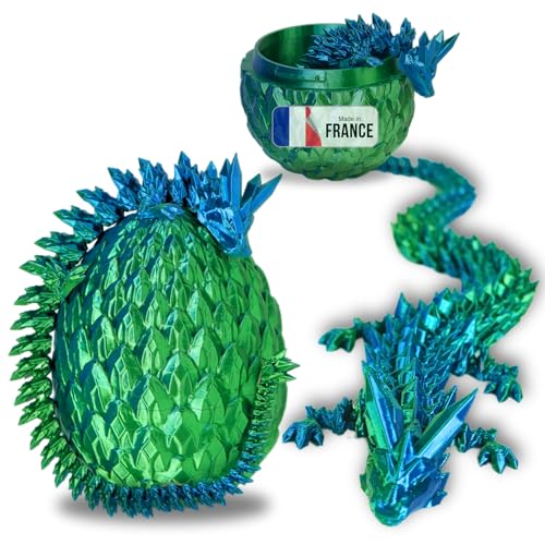 Beweglicher Drache & 3D-gedrucktes Drachenei - Fantastische Universumsdekoration / Fidget Toy - Geschenkidee, Einzigartige Dekoration für Zuhause, Kinderzimmer, Wohnzimmer (Blau Grün Glänzend) von Koala Studio