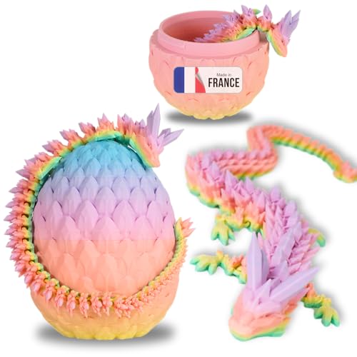 Beweglicher Drache & 3D-gedrucktes Drachenei - Fantastische Universumsdekoration / Fidget Toy - Geschenkidee, Einzigartige Dekoration für Zuhause, Kinderzimmer, Wohnzimmer (Regenbogen Matt) von Koala Studio
