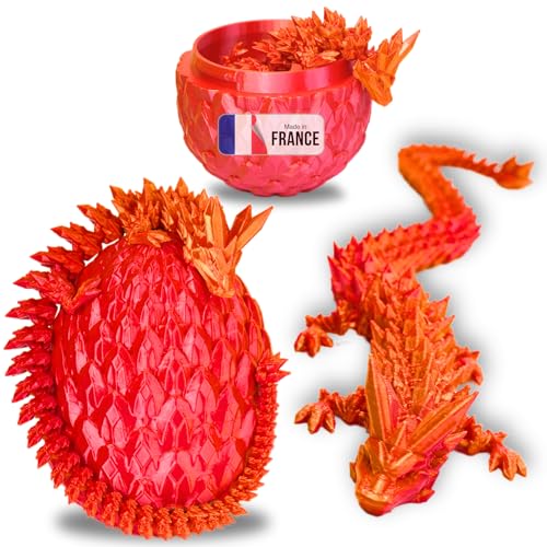Beweglicher Drache & 3D-gedrucktes Drachenei - Fantastische Universumsdekoration / Fidget Toy - Geschenkidee, Einzigartige Dekoration für Zuhause, Kinderzimmer, Wohnzimmer (Rotgold Glänzend) von Koala Studio