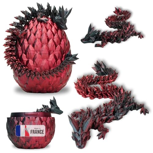 Koala Studio Beweglicher Drache & 3D-gedrucktes Drachenei - Fantastische Universumsdekoration/Fidget Toy - Geschenkidee, Einzigartige Dekoration für Zuhause, Kinderzimmer, Wohnzimmer (Rot Schwarz) von Koala Studio