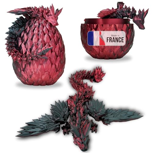 Beweglicher Geflügelter Drache und Sein Ei – 3D-gedruckte Dekoration – Fantastisches Universum Fidget Toy Geschenkidee Einzigartige Dekoration für Zuhause Schlafzimmer Wohnzimmer Kinder (Schwarz-Rot) von Koala Studio