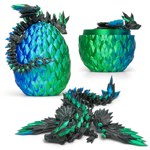 Beweglicher Geflügelter Drache und Sein Ei – 3D-gedruckte Dekoration – Fantastisches Universum Fidget Toy Geschenkidee Einzigartige Dekoration für Zuhause Wohnzimmer Kinder (Schwarz + Blau Grün) von Koala Studio