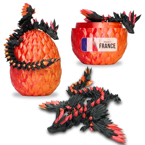 Beweglicher Geflügelter Drache und Sein Ei – 3D-gedruckte Dekoration – Fantastisches Universum Fidget Toy Geschenkidee Einzigartige Dekoration für Zuhause Kinder Flügel Figur (Schwarz + Rotgold) von Koala Studio