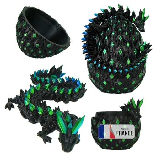 Gelenkdrache & Drachenei in 3D bedruckt, Dekoration Universum, Fantasie, Fidget Toy, Spielzeug, Geschenkidee, einzigartige Dekoration, Haus, Schlafzimmer, Wohnzimmer, Kinder (Schwarz, Blau, Grün) von Koala Studio