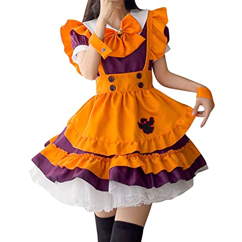 Cosplay Anime Damen Kleid Halloween Fasching Karneval Maid Cosplay Rollenspiel Mittelalter Spielanzug Bierfest Dienstmädchen Kostüm Maid Dress French Outfit Frauen Knielänge Lolita Dress von Kobilee