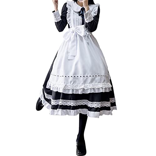 Dienstmädchen Kostüm Damen Fasching Halloween Lang Outfit Lolita Dress Cosplay Anime Frauen Spielanzug Bierfest Rollenspiel Maid Dress Maid Cosplay Karneval French Mittelalter von Kobilee