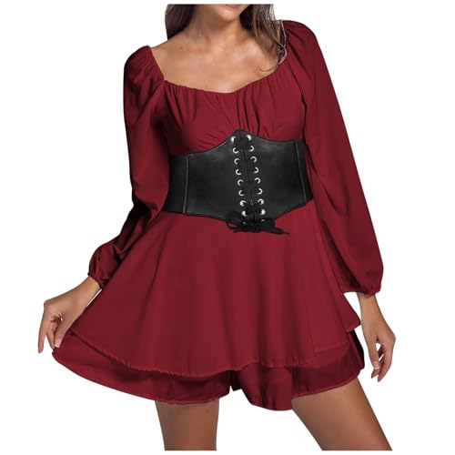 Faschingskostüm Damen Lässiges Set aus Swing Kleid und Korsett Damen Renaissance Viktorianische Kurz Jumpsuit Overall Partykleid Wein S von Kobilee