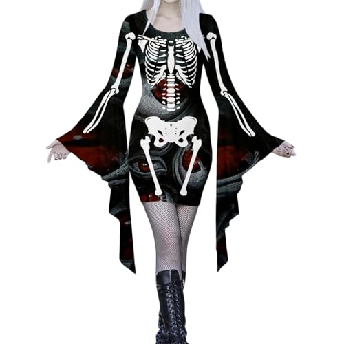 Halloween Damen, Fledermaus Kostüm Halloween Kleid Gruselig Kostüme Mittelalter Kleidung Cosplay Hexen Vampir für Damen L von Kobilee