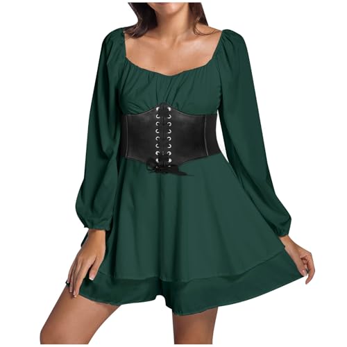 Halloween Kleid Damen Lässiges Set aus Swing Kleid und Korsett Damen Renaissance Viktorianische Kurz Jumpsuit Overall Partykleid Grün M von Kobilee
