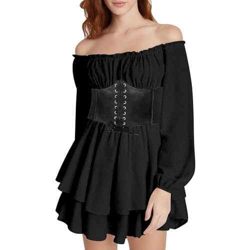 Halloween Kleid Damen Lässiges Set aus Swing Kleid und Korsett Damen Renaissance Viktorianische Kurz Jumpsuit Overall Partykleid Schwarz S von Kobilee