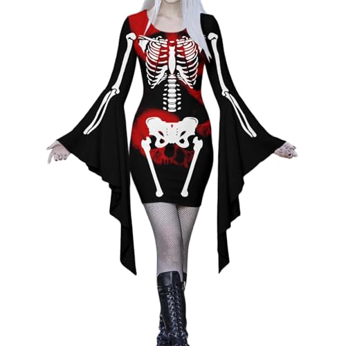 Halloween Kostüm Damen, Fledermaus Kostüm Halloween Kleid Gruselig Kostüme Mittelalter Kleidung Cosplay Hexen Vampir für Damen XXL von Kobilee
