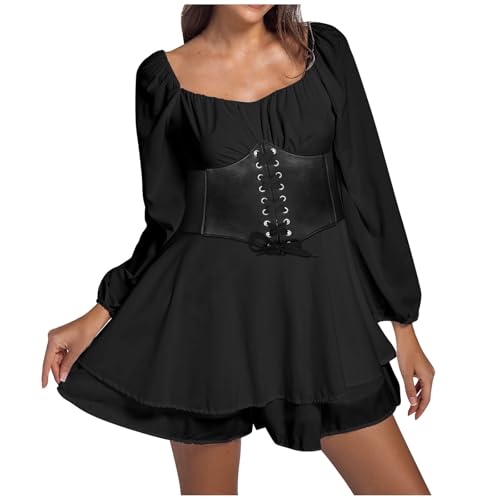Halloween Kostüm Damen Lässiges Set aus Swing Kleid und Korsett Damen Renaissance Viktorianische Kurz Jumpsuit Overall Partykleid Schwarz XL von Kobilee