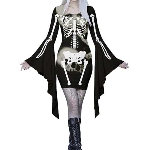 Halloween Kostüm Frauen, Fledermaus Kostüm Halloween Kleid Gruselig Kostüme Mittelalter Kleidung Cosplay Hexen Vampir für Damen XXL von Kobilee