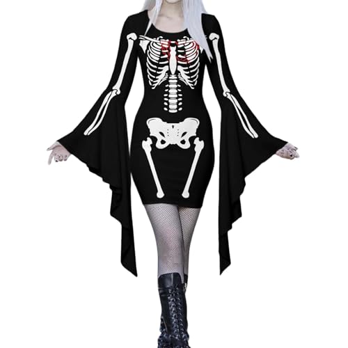 Halloween Kostüm Frauen, Fledermaus Kostüm Halloween Kleid Gruselig Kostüme Mittelalter Kleidung Cosplay Hexen Vampir für Damen XXL von Kobilee