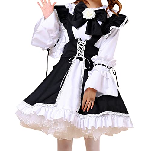 Hausmädchen Kostüm xl Fasching Cosplay Anime Langarm Halloween Kostüm Maid Outfit Karneval Kawaii Sexy Maid Kostüm Maid Dress Japanischer Stil Lang Rollenspiel Maid Costume Lolita Dress von Kobilee