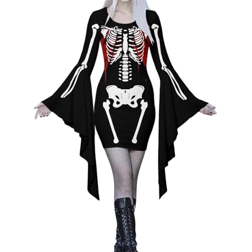 Hexenkostüm Damen, Fledermaus Kostüm Halloween Kleid Gruselig Kostüme Mittelalter Kleidung Cosplay Hexen Vampir für Damen M von Kobilee