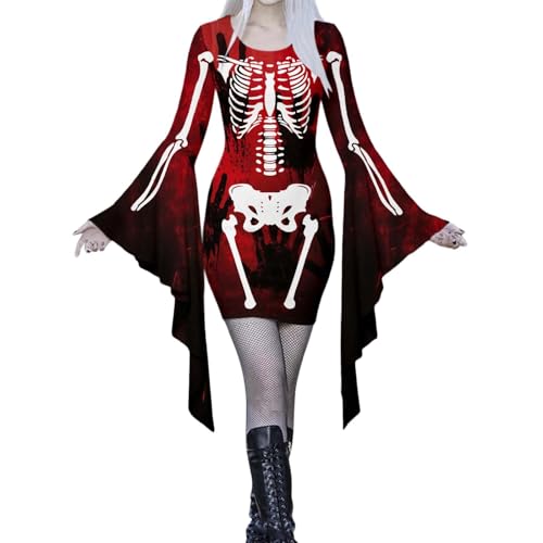 Hexenkostüm Damen, Fledermaus Kostüm Halloween Kleid Gruselig Kostüme Mittelalter Kleidung Cosplay Hexen Vampir für Damen XL von Kobilee
