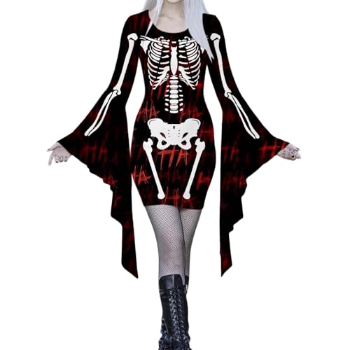 Hexenkostüm Damen, Fledermaus Kostüm Halloween Kleid Gruselig Kostüme Mittelalter Kleidung Cosplay Hexen Vampir für Damen XXL von Kobilee
