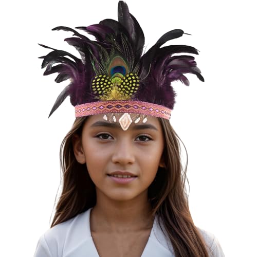 Kobilee Indianer Schmuck Damen - Blumen Bling Fascinator Vintage Abschlussball Accessoires 1920s Schwarzer Kopfbedeckung 20er Jahre Hippie Karneval Feder-Stirnband für Karneval Party von Kobilee