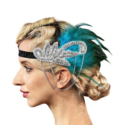 Kobilee Kopfschmuck 20er Jahre Damen - Schwarzer Indianer Kopfschmuck Blumen 20er Jahre Haarschmuck Karneval Bling Kopfbedeckung Bunt Charleston Strass Haarreif für Karneval Party von Kobilee