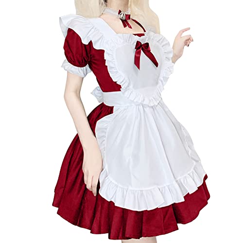 Lolita Dress XXL Rollenspiel Karneval Outfit Maid Dress Cosplay Anime Mittelalter French Kurze Spielanzug Maid Cosplay Dienstmädchen Kostüm Frauen Fasching Halloween Bierfest von Kobilee