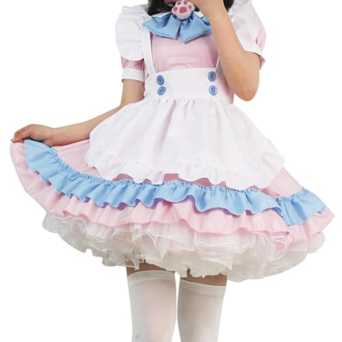 Lolita Kleid Schwarz Halloween Cute Dirndl Kawaii Rüschen Kleid Kostüm Dienstmädchen Outfits Set French Anime Cosplay Costume Süß Gothic Maid Dress Lolita Dress von Kobilee