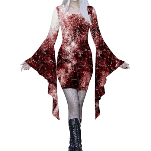 Vampir Kostüm Damen, Fledermaus Kostüm Halloween Kleid Gruselig Kostüme Mittelalter Kleidung Cosplay Hexen Vampir für Damen M von Kobilee