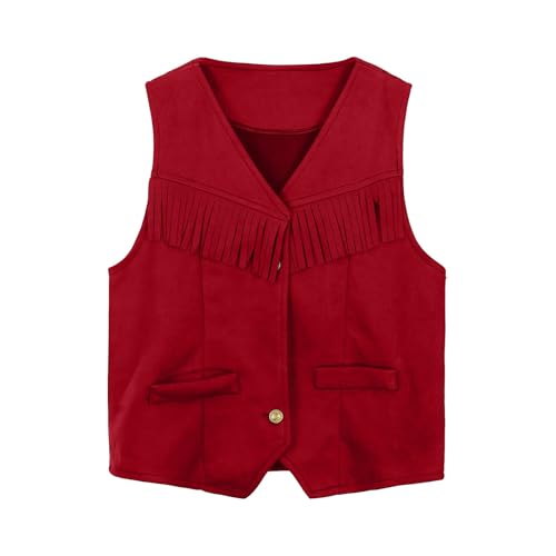 cowboy kostüm kinder, Jungen Mädchen Western Cowboy Cowgirl Outfits Oktoberfest Kostüm Jacke mit Fransen V-Ausschnitt Weste Kinder Hippie Wildwest Outfit von Kobilee