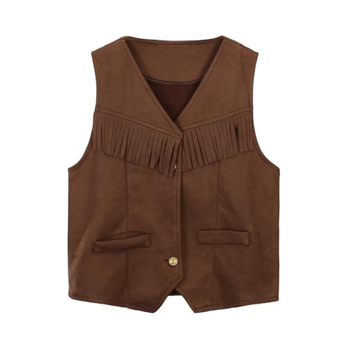 kostüm mädchen, Jungen Mädchen Western Cowboy Cowgirl Outfits Oktoberfest Kostüm Jacke mit Fransen V-Ausschnitt Weste Kinder Hippie Wildwest Outfit von Kobilee
