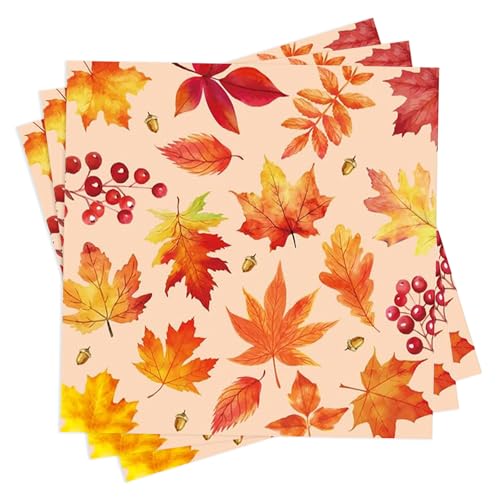 20 Stück Servietten Herbst Deko, 33 x 33 cm Thanksgiving Deko Herbst Servietten, Herbstdeko Ahornblätter Papierservietten, Tischdeko Thanksgiving, Herbstservietten für Erntedankfest (B) von Koboko