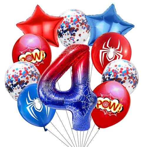 KOBOKO Spidey Geburtstagsdeko 4 Jahre Junge, Spider Luftballon 4 Jahre, Spider Deko Geburtstag 4 Junge, Spinnen Helium Ballon 4. Geburtstag, Superhelden Deko Folienballon Zahl 4 Kindergeburtstag Party KOBOKO Spidey Geburtstagsdeko 4 Jahre Junge, Spider Luftballon 4 Jahre, Spider Deko Geburtstag 4 Junge, Spinnen Helium Ballon 4. Geburtstag, Superhelden Deko Folienballon Zahl 4 Kindergeburtstag Party von Koboko