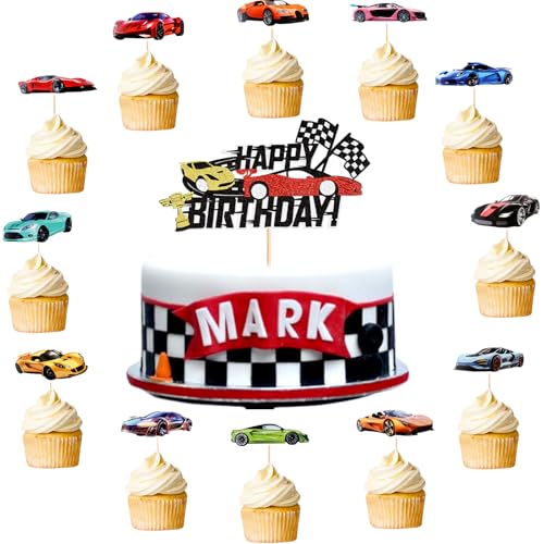 KOBOKO 13 Stück Auto Tortendeko Geburtstag Junge, Happy Birthday Tortendeko, Tortendeko Auto, Rennwagen Cake Topper für Motorsport Party,Sportwagen Car Cupcake Toppers für Kinder Party Torten Deko KOBOKO 13 Stück Auto Tortendeko Geburtstag Junge, Happy Birthday Tortendeko, Tortendeko Auto, Rennwagen Cake Topper für Motorsport Party,Sportwagen Car Cupcake Toppers für Kinder Party Torten Deko von Koboko