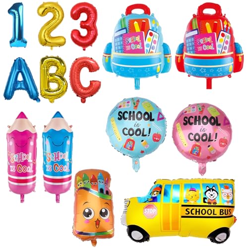 KOBOKO 14 Stücke Einschulung Deko Folienballon, Schulkind Luftballons Schulanfang Deko, Schuleinführung Luftballon mit ABC 123 Pencil Schultüte Der Bus, Deko Schulanfang für Jungen und Mädchen KOBOKO 14 Stücke Einschulung Deko Folienballon, Schulkind Luftballons Schulanfang Deko, Schuleinführung Luftballon mit ABC 123 Pencil Schultüte Der Bus, Deko Schulanfang für Jungen und Mädchen von Koboko