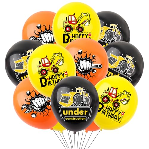 KOBOKO 18 Stück Bagger Luftballon, Bagger Deko Kindergeburtstag Ballon, Geburtstagsdeko Baustelle Kinder Helium Ballons, Baustellen Deko Kindergeburtstag, Baustelle Luftballons Geburtstag Junge Party von Koboko