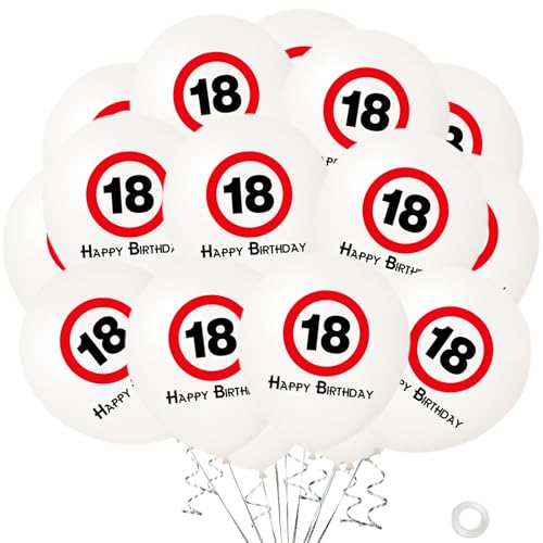 KOBOKO 18 Geburtstag Deko, 20 Stk Luftballons Deko 18. Geburtstag Junge Mädchen, Luftballon Verkehrszeichen Geburtstagsdeko 18 Jahre Junge, Helium Luftballon 18 Geburtstags Deko Birthday Party Deko von Koboko