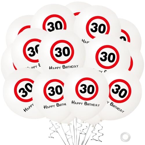 KOBOKO Deko 30 Geburtstag Mann Frau, 20 Stk Luftballons 30. Geburtstag Männer Frauen Deko, Verkehrszeichen Luftballon Geburtstagsdeko 30 Jahre Mann, Ballon Deko 30er Männer Frau Birthday Party Deko von Koboko