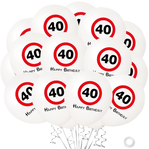 KOBOKO Luftballon 40 Geburtstag Deko, 20 Stk Luftballons Deko 40 Geburtstag Mann Frau, Verkehrszeichen Helium Luftballons Geburtstagsdeko 40 Jahre, Ballon 40er Geburtstags Männer Frauen Party Deko von Koboko